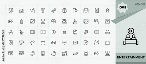 Entertainment linear icon set. Perfect for logos and infographic. Contains such icons as party, vacation, festival, sport, activity, celebration, event. Pictogram and infographic. Holiday icon set.