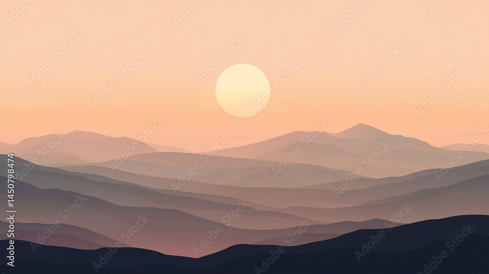 Serene Sunset Over Misty Mountain Ranges Serene Sunset Over Misty Mountain Ranges