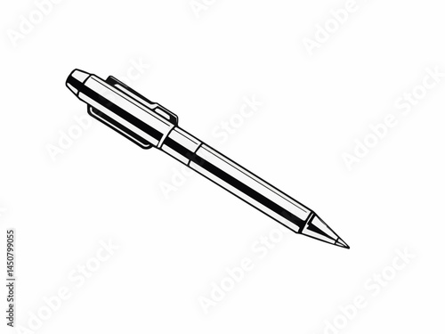 Elegant silver writing instrument rests on a white surface, ready for creative expressions in a tranquil workspace