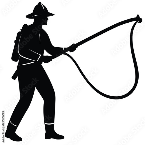 Firefighter Spraying Hose Silhouette
