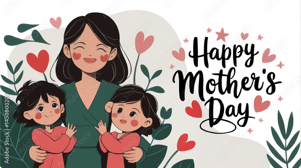 Happy mothers day greeting card template, abstract background with mother and child, graphic design illustration wallpaper Happy mothers day greeting card template, abstract background with mother and child, graphic design illustration wallpaper
