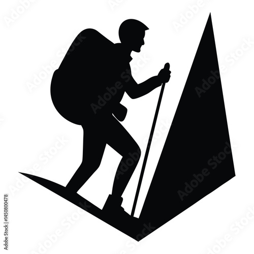 Hiker with Backpack Climbing Silhouette