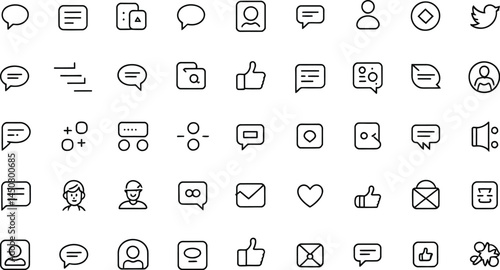 Modern Communication Icon Set - Vector Line Drawings of Chat, Profile, and Notification Symbols