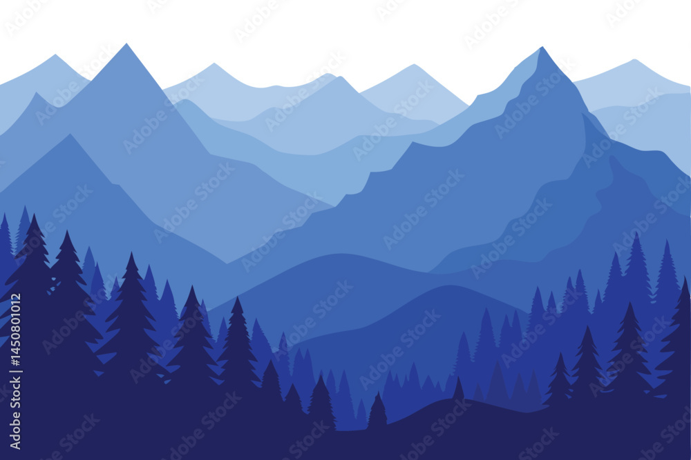 Fototapeta premium A beautiful mountain landscape with tall trees and varying shades of blue creates depth
