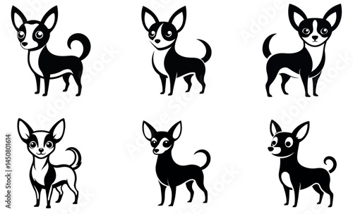 Black and White Chihuahua Dog Character Logo Illustrations