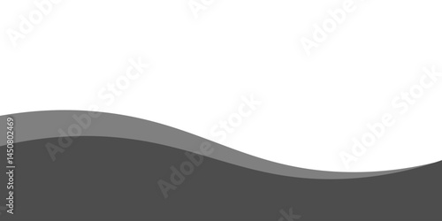 Minimalist black and gray wave vector design with smooth flowing curves at the bottom, transitioning into a clean white background. Ideal for banners, footers, or modern layouts.
