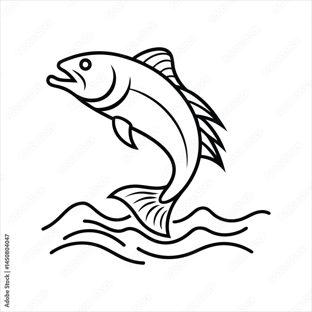 Obraz premium Jumping Fish Line Art Vector Illustration