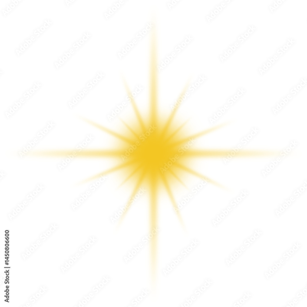 Fototapeta premium Yellow spotlight beam effect isolated on transparent background. Glowing white light projection. Theater stage spotlight or studio lamp shine. Light burst ray effect. Light PNG. Lighting flare