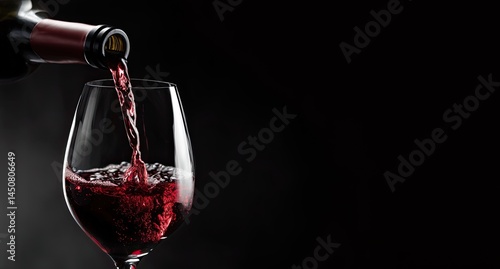 Red wine being poured into a glass.  The wine flows gracefully, creating a dynamic effect