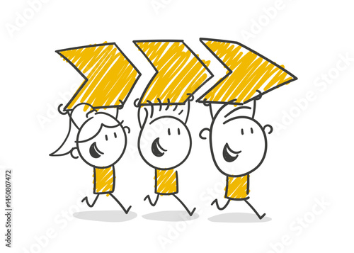 Strichfiguren / Strichmännchen / Stick Figures: Richtung, zielstrebig, Teamwork. (Nr. 843)