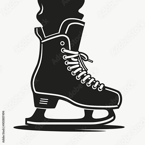 single black ice skate on leg for winter sports 