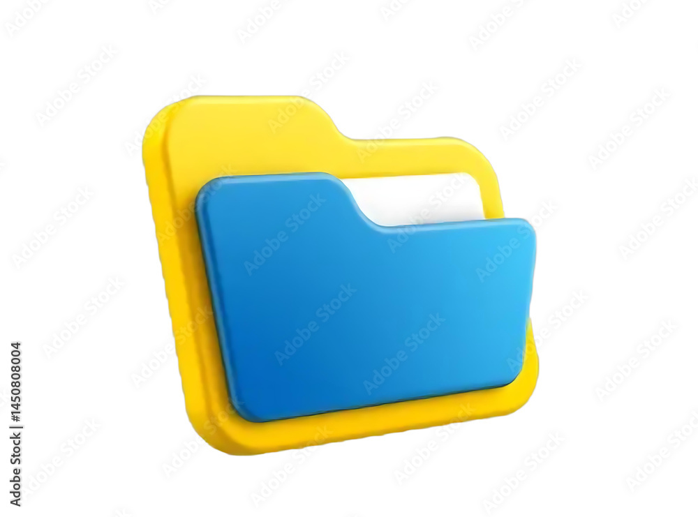 Stylized 3D Rendered Yellow and Blue File Folder Icon with Document Element, Digital Organization and Storage Symbol Graphic with Transparent Background Stylized 3D Rendered Yellow and Blue File Folder Icon with Document Element, Digital Organization and Storage Symbol Graphic with Transparent Background