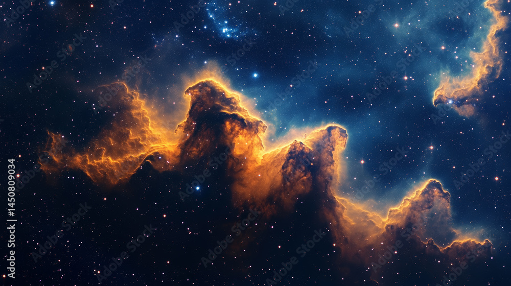 Fototapeta premium In the background, stars and space clouds add depth to the outer space setting.