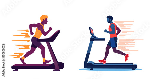 Two runners exercising on treadmills in a vibrant style  