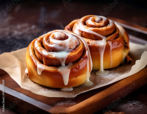sweet fluffy cinnamon rolls topped with a thick sugary glaze