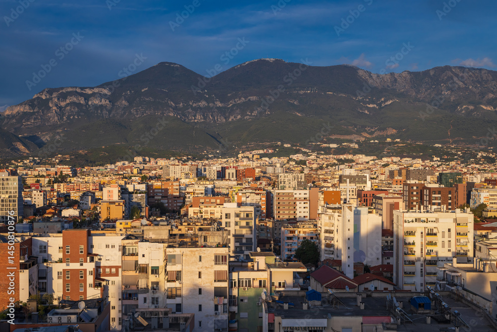 Modern cityscape in downtown Tirana.