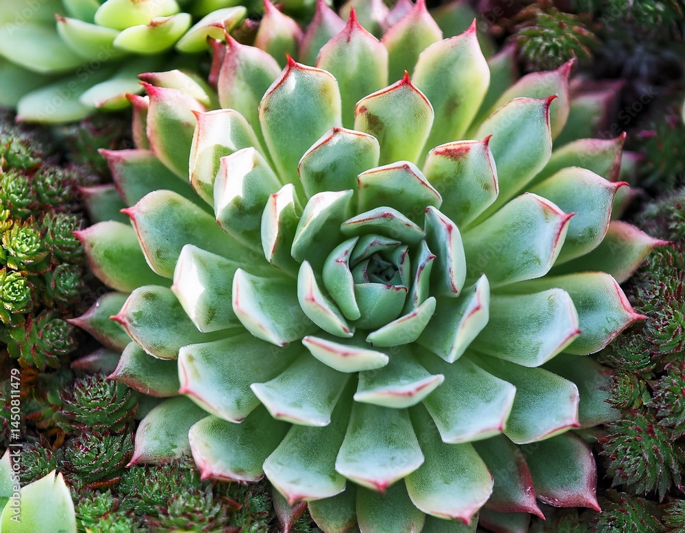 close up of sempervivum succulent plant top view close up of sempervivum succulent plant top view