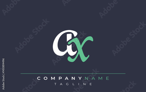 Elegant Stylized AX Lettering Design. Stylish Modern Logo featuring Monogram Letters in White and Teal Shade