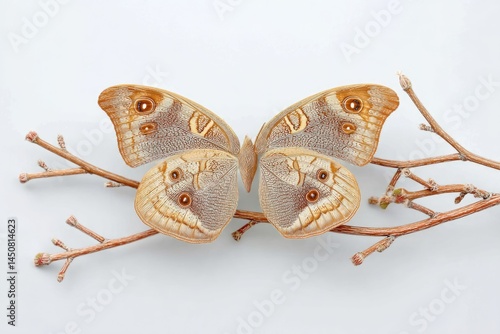 Butterfly Wings Displaying Intricate Tree Branches Pattern Captured in Natural Light on a Neutral Background