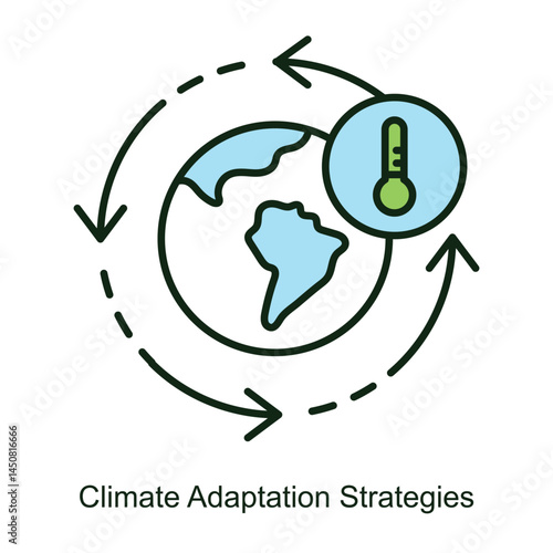 Vector icon for Climate Adaptation Strategies with Weather Symbols. Illustration featuring sun, cloud, and raindrop cycles, representing adaptation techniques for changing climates.