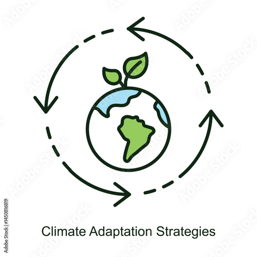 Vector icon for Climate Adaptation Strategies with Weather Symbols. Illustration featuring sun, cloud, and raindrop cycles, representing adaptation techniques for changing climates.