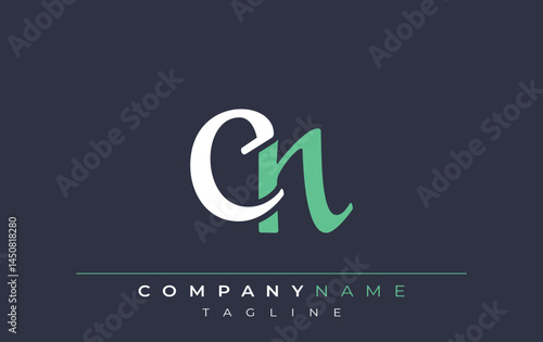 Elegant Stylized CN Lettering Design. Stylish Modern Logo featuring Monogram Letters in White and Teal Shade