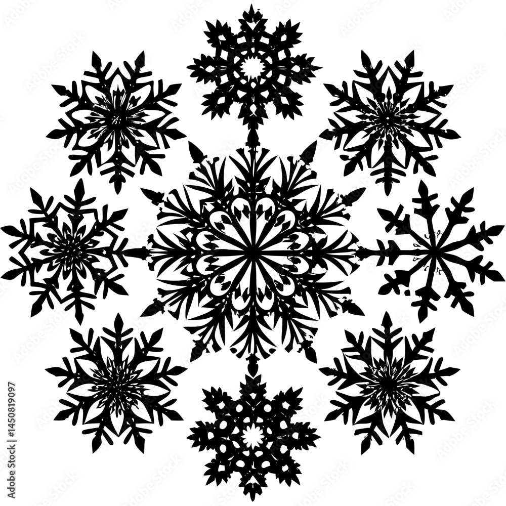 Vector floral snowflake set, a seamless winter pattern design for Christmas decoration Vector floral snowflake set, a seamless winter pattern design for Christmas decoration