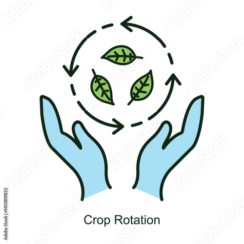 Vector icon for Crop Rotation with Plant Arrows Cycle. Illustrates agricultural sustainability with rotating crop symbols and directional arrows for soil health improvement.