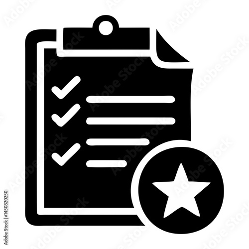 Clipboard checklist with star vector icon for task management and favorite item designation and selection process isolated on transparent background