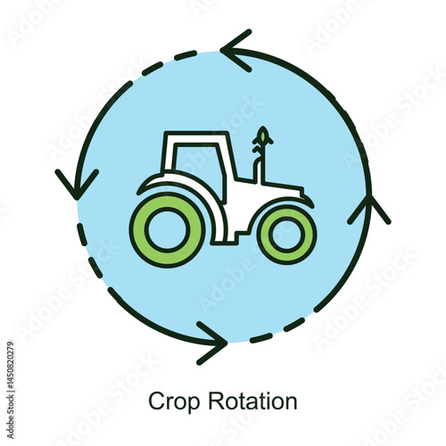Vector icon for Crop Rotation with Plant Arrows Cycle. Illustrates agricultural sustainability with rotating crop symbols and directional arrows for soil health improvement.