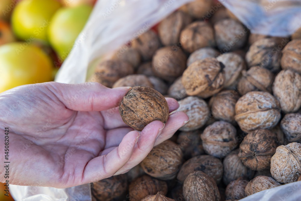 Walnuts for sale at a roadside stand.