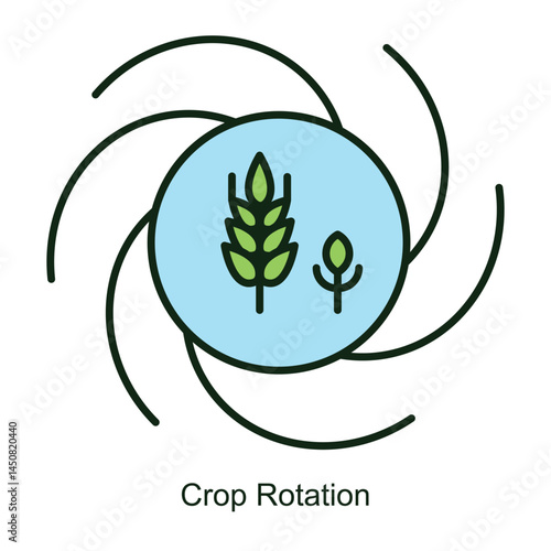 Vector icon for Crop Rotation with Plant Arrows Cycle. Illustrates agricultural sustainability with rotating crop symbols and directional arrows for soil health improvement.