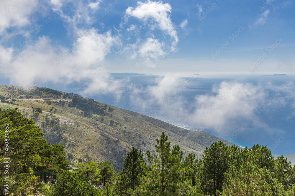View of the Straits of Corfu, between the Ionian and Adriatic Seas, from near Llogara Pass.