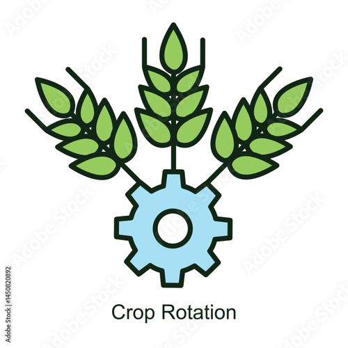 Vector icon for Crop Rotation with Plant Arrows Cycle. Illustrates agricultural sustainability with rotating crop symbols and directional arrows for soil health improvement.
