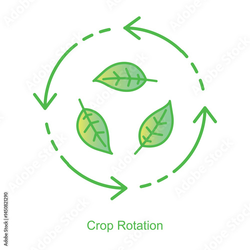 Vector icon for Crop Rotation with Circular Arrow Design. Highlights soil enrichment and sustainable farming practices through dynamic crop rotation symbols.