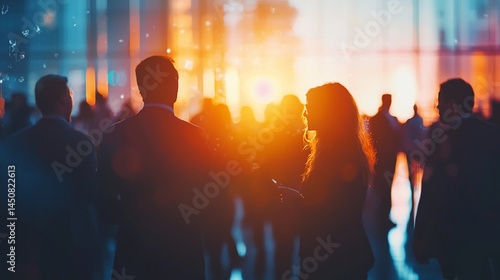 Networking event sunset silhouettes business people