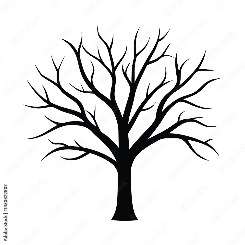 Fototapeta premium Minimal Bare Tree Branches Silhouette Vector Illustration