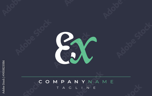 Elegant Stylized EX Lettering Design. Stylish Modern Logo featuring Monogram Letters in White and Teal Shade
