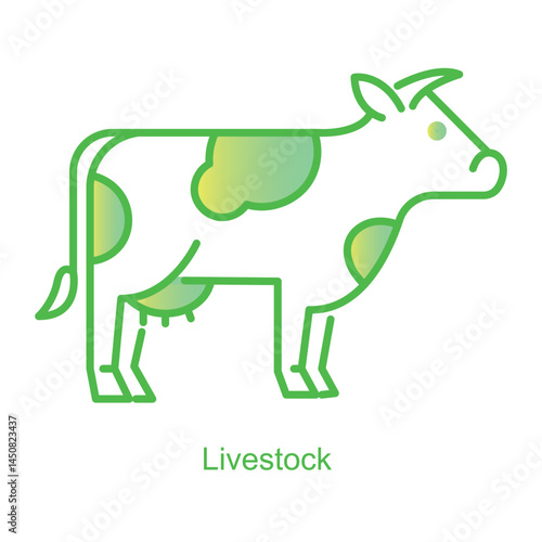 Vector icon for Livestock with Cow in Minimalist Style. Represents the role of farm animals in agriculture and food production systems.