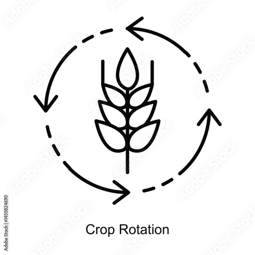 Vector icon for Crop Rotation with Circular Arrows and Wheat. Illustrates sustainable farming methods to maintain soil fertility and reduce pests.