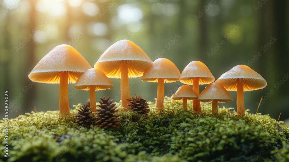 Forest mushrooms in sunlight Forest mushrooms in sunlight
