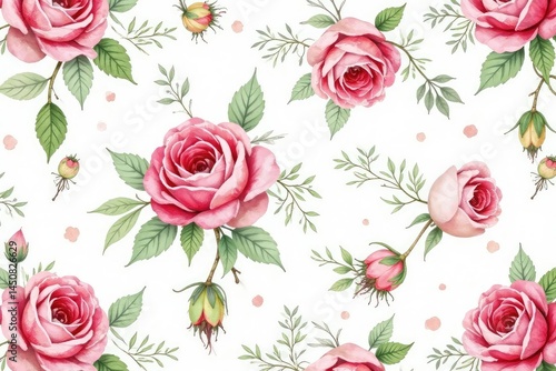 Wallpaper Mural Delicate watercolor roses & leaves, repeat pattern, seamless background, leaves, design Torontodigital.ca