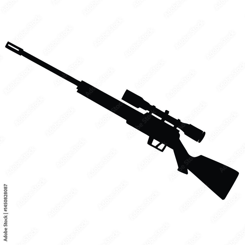 High-Powered Rifle with Scope Silhouette Illustration High-Powered Rifle with Scope Silhouette Illustration