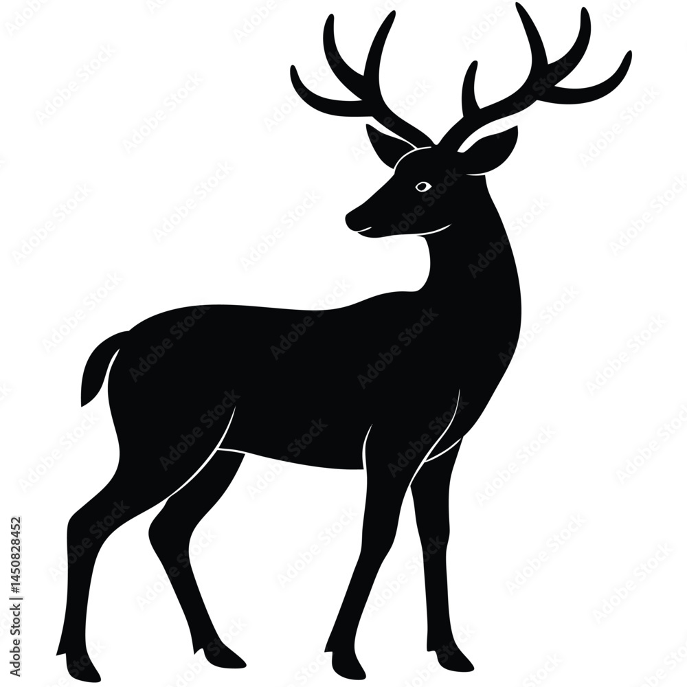 Obraz premium Majestic Stag Silhouette Elegant Black and White Deer Illustration