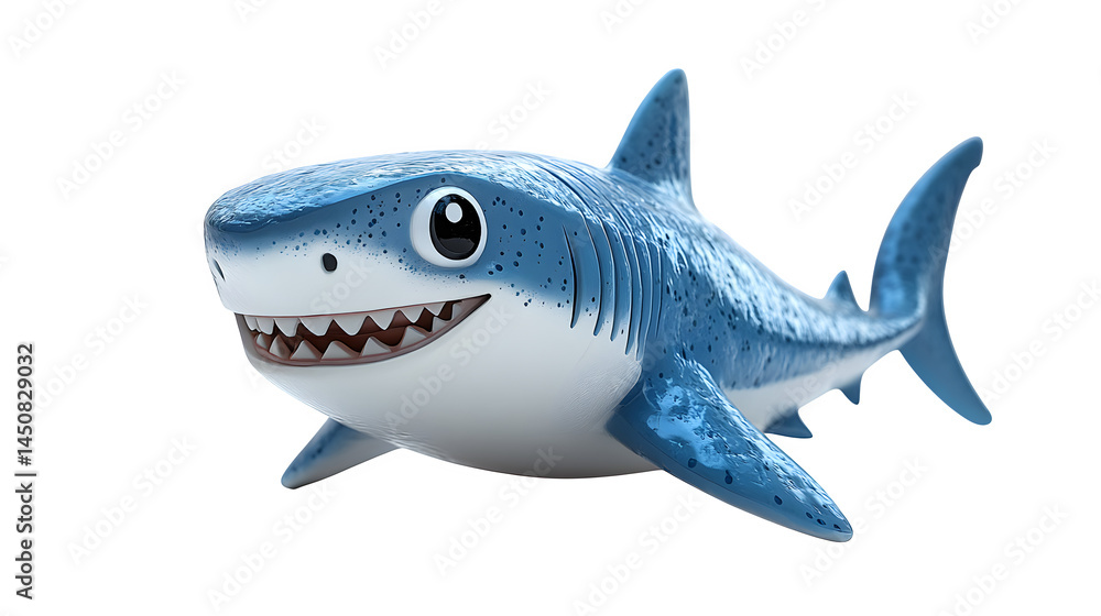 Naklejka premium Blue shark, 3D cartoon plastic style, isolated on white background