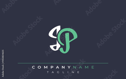 Elegant Stylized JP Lettering Design. Stylish Modern Logo featuring Monogram Letters in White and Teal Shade