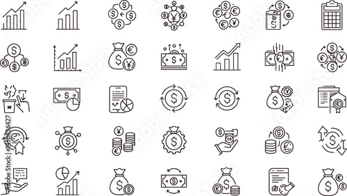 Inflation, Economic Instability line icon set. Vector pictograms of money loss, rising prices, decreasing purchasing power, falling savings, financial challenges