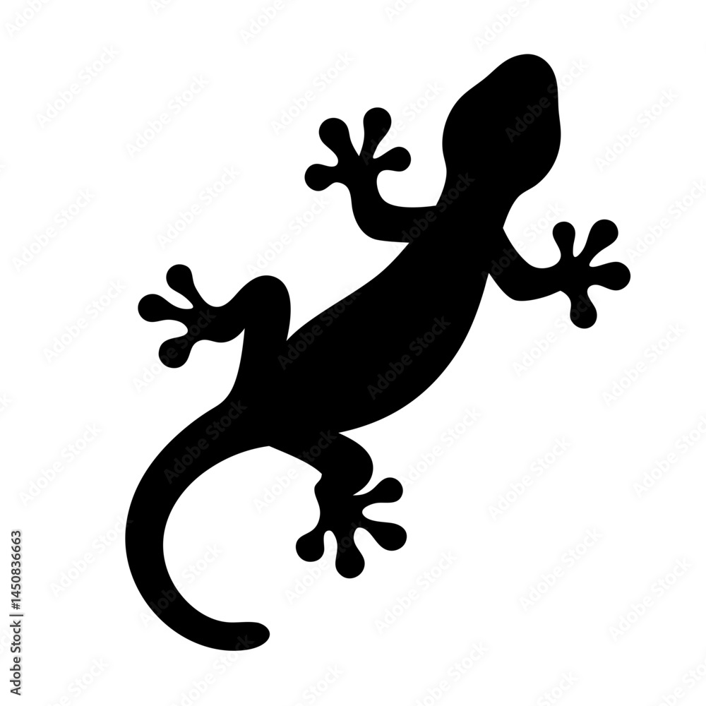 Obraz premium Simple Black Silhouette of a Gecko Against a White Background Illustration