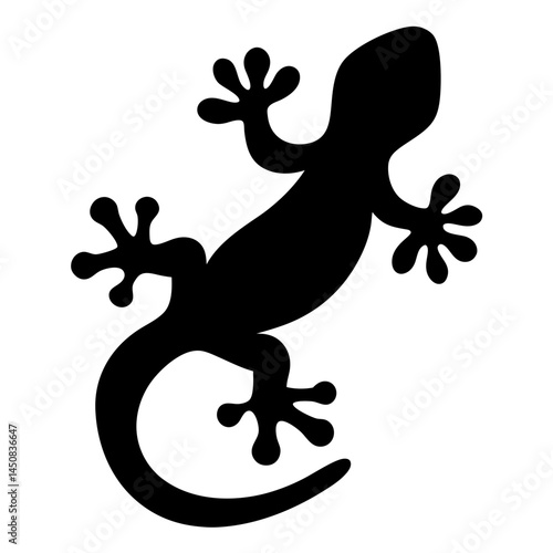 Black Silhouette Image of a Climbing Gecko with Curled Tail and Adhesion Pads
