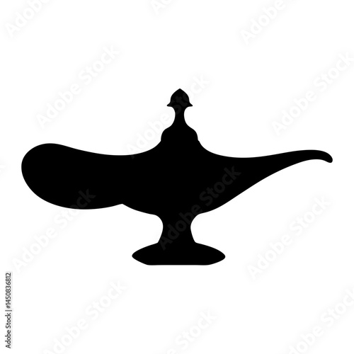 Silhouette of a traditional Middle Eastern genie lamp on a white background
